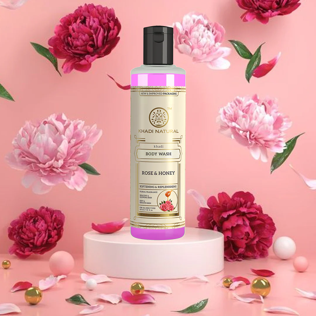 Khadi Natural Rose & Honey Body Wash - 210ml - Image 5