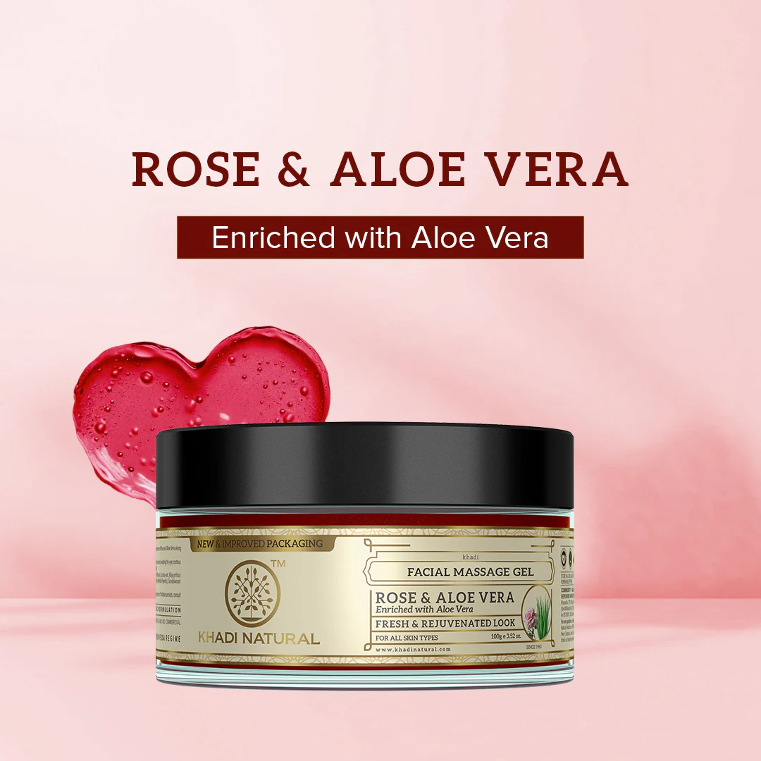 Khadi Natural Rose & Aloevera Facial Massage Gel - 100gm - Image 7